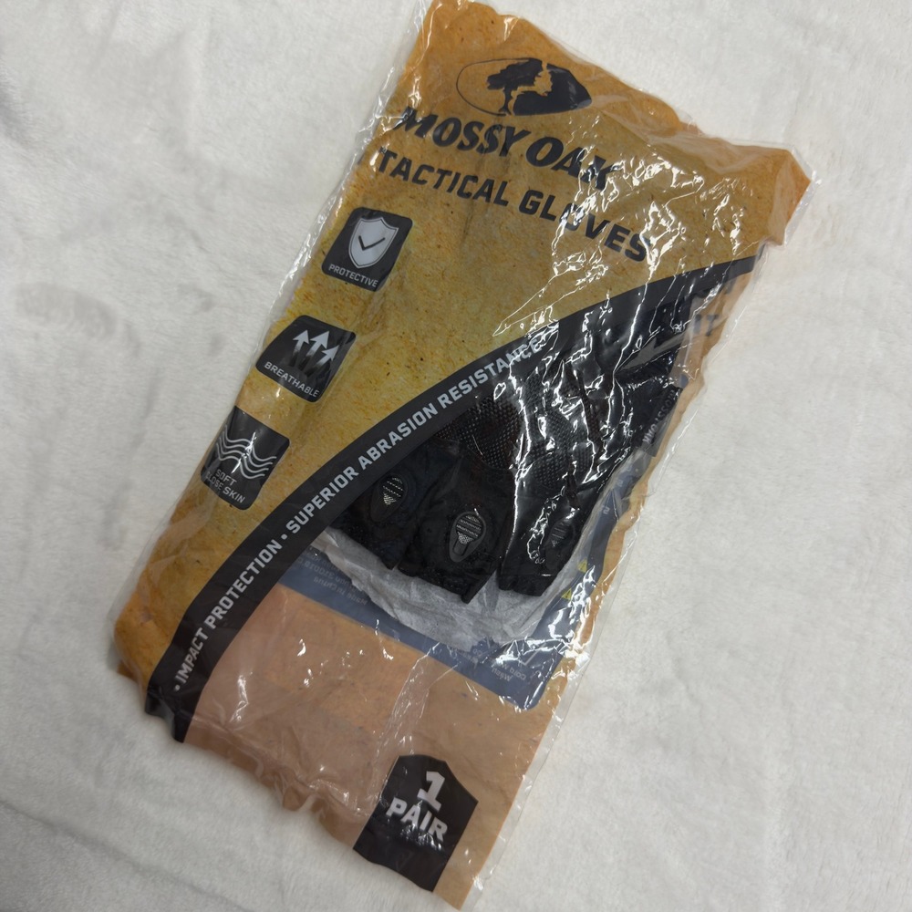 New Mossy Oak Tactical Fingerless Gloves Black Large MO22015AE Impact Protection